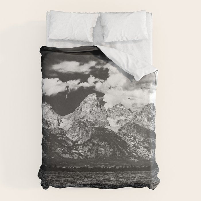 Mountain Summer Escape - Black and White Tetons Duvet Cover Gallery Image 1
