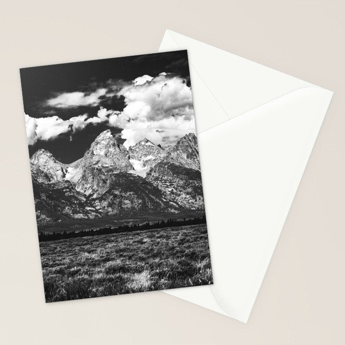 Mountain Summer Escape - Black and White Tetons Stationery Card Gallery Image 2