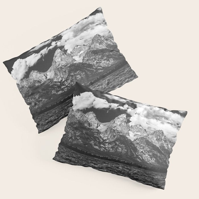 Mountain Summer Escape - Black and White Tetons Pillow Sham Gallery Image 1