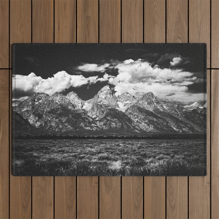 Mountain Summer Escape - Black and White Tetons Outdoor Rug Gallery Image 1