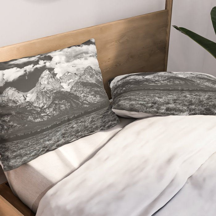 Mountain Summer Escape - Black and White Tetons Pillow Sham Gallery Image 2