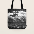 Mountain Summer Escape - Black and White Tetons Tote Bag Gallery Image 1