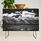 Mountain Summer Escape - Black and White Tetons Credenza Gallery Image 1
