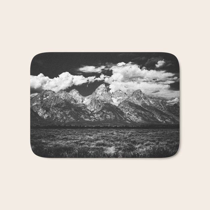 Mountain Summer Escape - Black and White Tetons Bath Mat Gallery Image 1