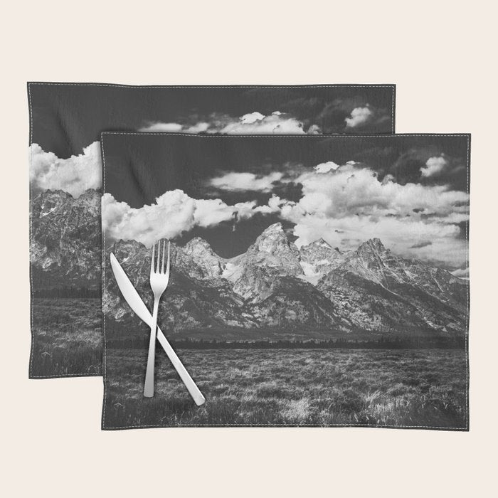 Mountain Summer Escape - Black and White Tetons Placemat Gallery Image 1