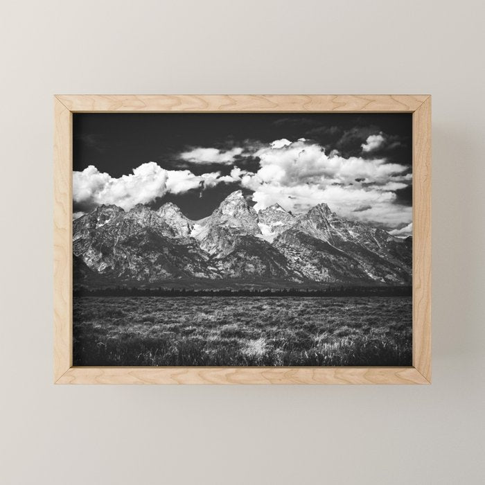 Mountain Summer Escape - Black and White Tetons Mini Art Print Gallery Image 1