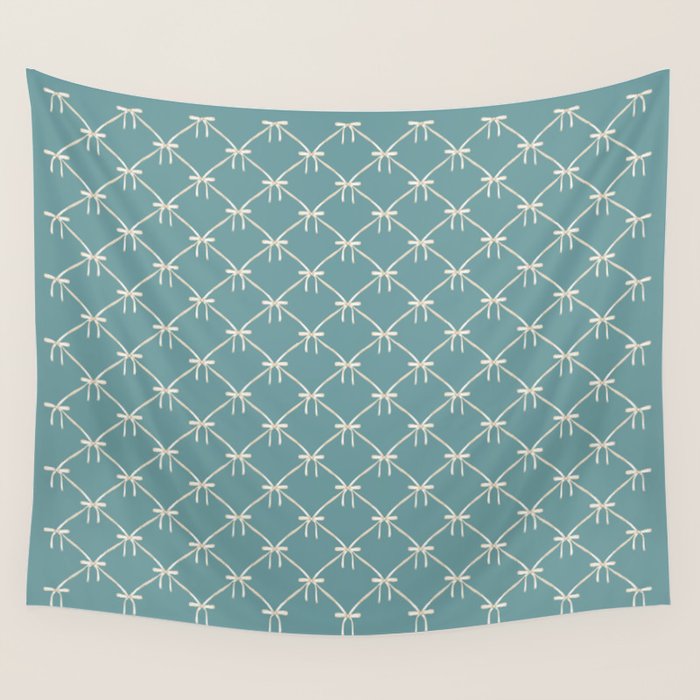 Bows & Ribbons Pattern LIV Teal Green Wall Tapestry Gallery Image 4