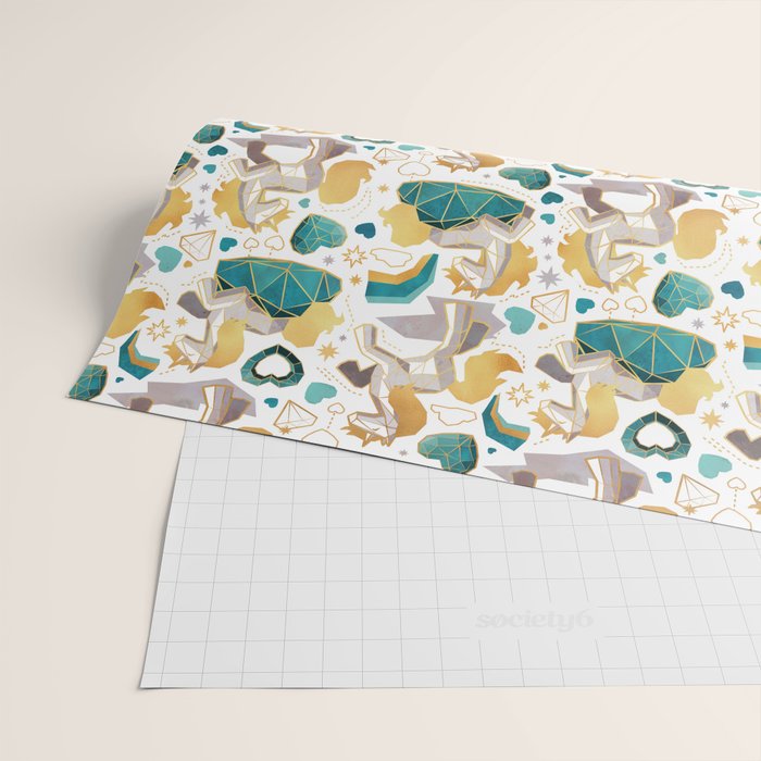 Kicking off some magic // white background white and grey unicorns aqua and mint hearts clouds and rainbows golden lines Wrapping Paper Gallery Image 2