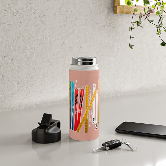 Colorful Ski Illustration and Pattern no 2 Water Bottle Gallery Image 4