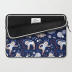 Best Space To Be // navy blue background indigo moons and cute astronauts sloths Laptop Sleeve Gallery Image 2