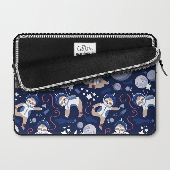 Best Space To Be // navy blue background indigo moons and cute astronauts sloths Laptop Sleeve Gallery Image 2