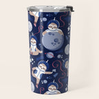 Best Space To Be // navy blue background indigo moons and cute astronauts sloths Travel Mug Gallery Image 2
