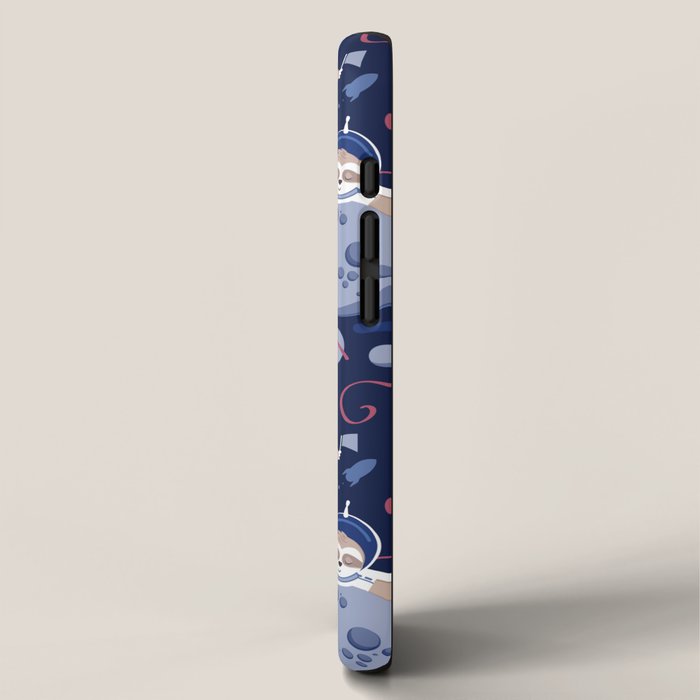 Best Space To Be // navy blue background indigo moons and cute astronauts sloths iPhone Case Gallery Image 2