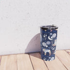 Best Space To Be // navy blue background indigo moons and cute astronauts sloths Travel Mug Gallery Image 4