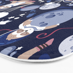 Best Space To Be // navy blue background indigo moons and cute astronauts sloths Bath Mat Gallery Image 3