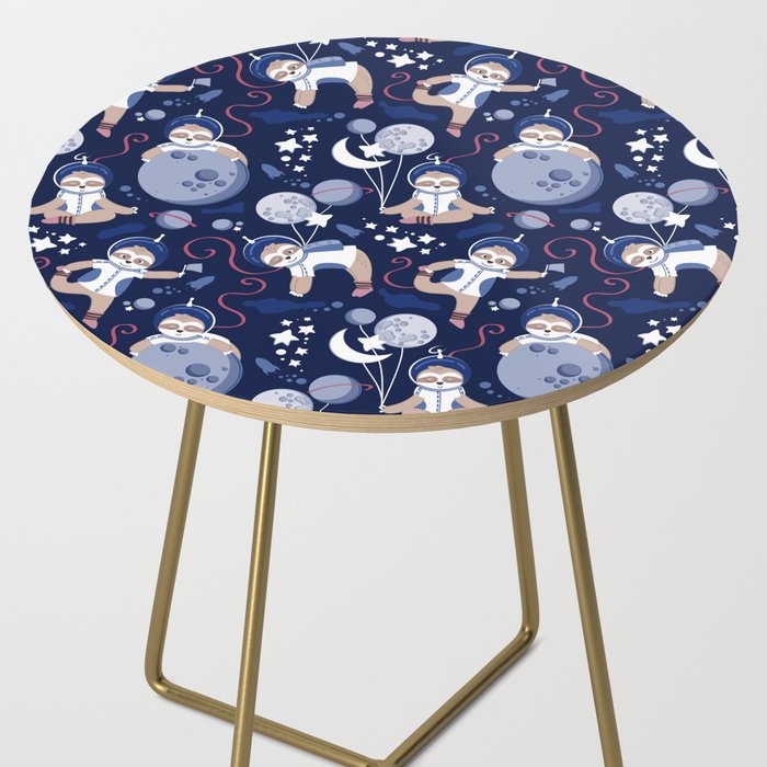 Best Space To Be // navy blue background indigo moons and cute astronauts sloths Side Table Gallery Image 2