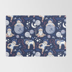Best Space To Be // navy blue background indigo moons and cute astronauts sloths Rug Gallery Image 2