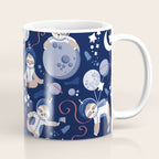 Best Space To Be // navy blue background indigo moons and cute astronauts sloths Coffee Mug Gallery Image 1