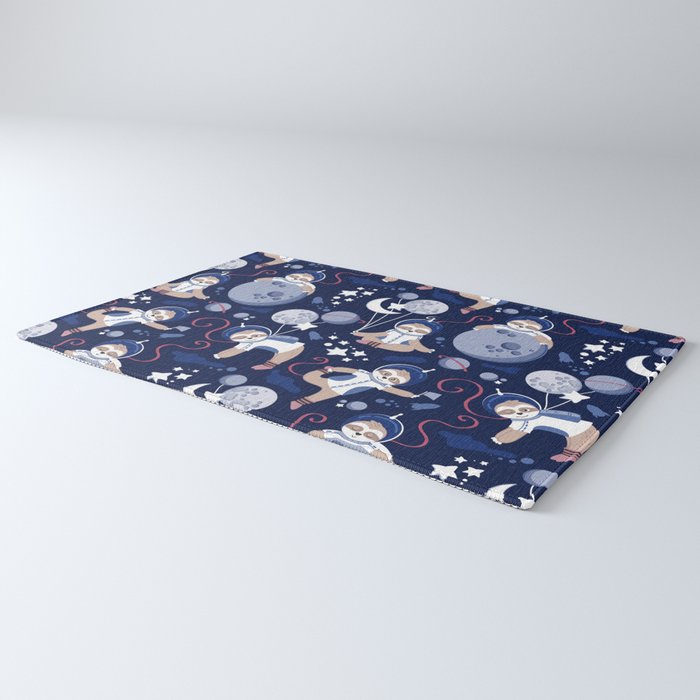 Best Space To Be // navy blue background indigo moons and cute astronauts sloths Rug Gallery Image 3