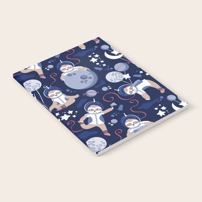 Best Space To Be // navy blue background indigo moons and cute astronauts sloths Notebook Gallery Image 1