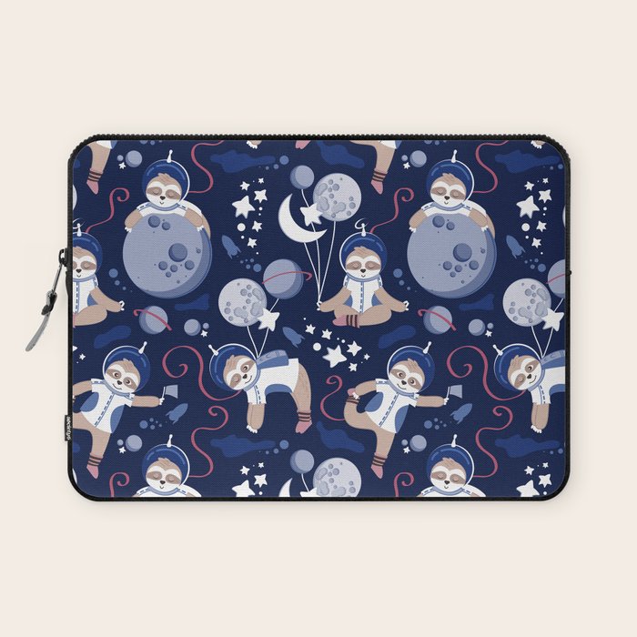 Best Space To Be // navy blue background indigo moons and cute astronauts sloths Laptop Sleeve Gallery Image 1