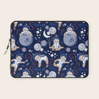 Best Space To Be // navy blue background indigo moons and cute astronauts sloths Laptop Sleeve Gallery Image 1
