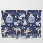 Best Space To Be // navy blue background indigo moons and cute astronauts sloths Wall Hanging Gallery Image 1