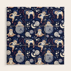 Best Space To Be // navy blue background indigo moons and cute astronauts sloths Wood Wall Art Gallery Image 1