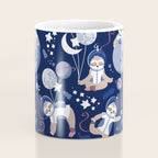 Best Space To Be // navy blue background indigo moons and cute astronauts sloths Coffee Mug Gallery Image 4