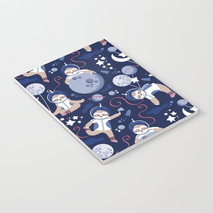 Best Space To Be // navy blue background indigo moons and cute astronauts sloths Notebook Gallery Image 3