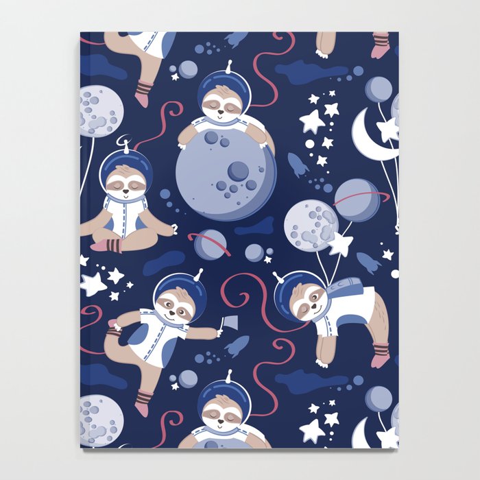 Best Space To Be // navy blue background indigo moons and cute astronauts sloths Notebook Gallery Image 4