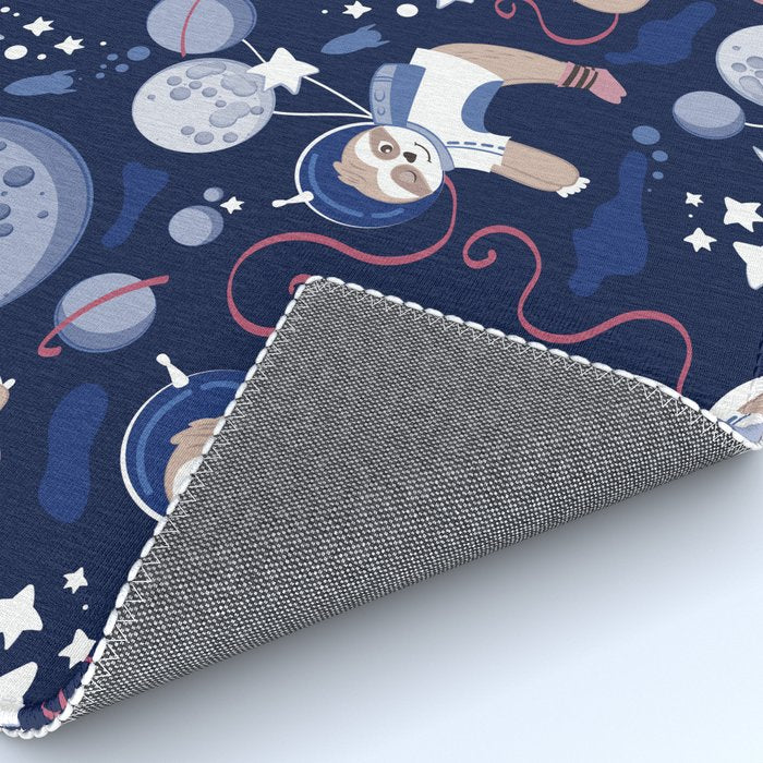 Best Space To Be // navy blue background indigo moons and cute astronauts sloths Rug Gallery Image 4