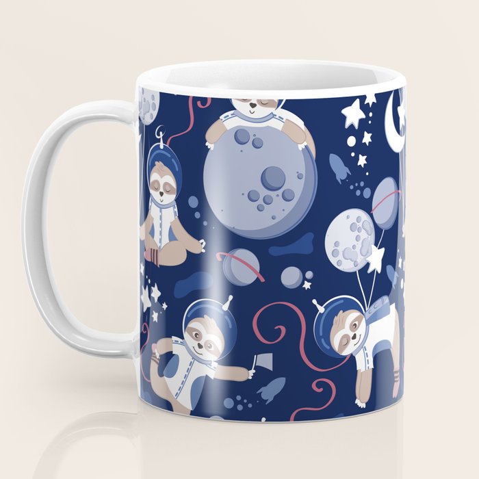 Best Space To Be // navy blue background indigo moons and cute astronauts sloths Coffee Mug Gallery Image 3