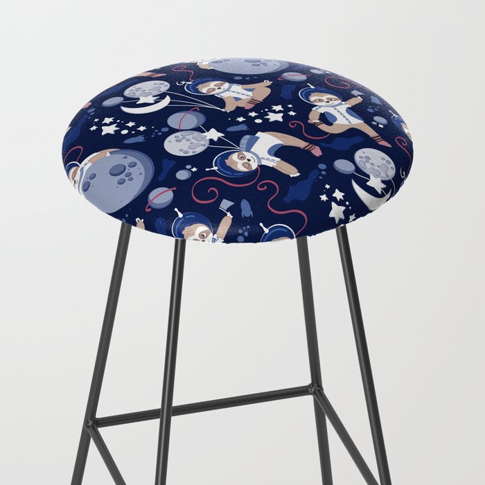Best Space To Be // navy blue background indigo moons and cute astronauts sloths Stool Gallery Image 2