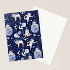 Best Space To Be // navy blue background indigo moons and cute astronauts sloths Stationery Card Gallery Image 2