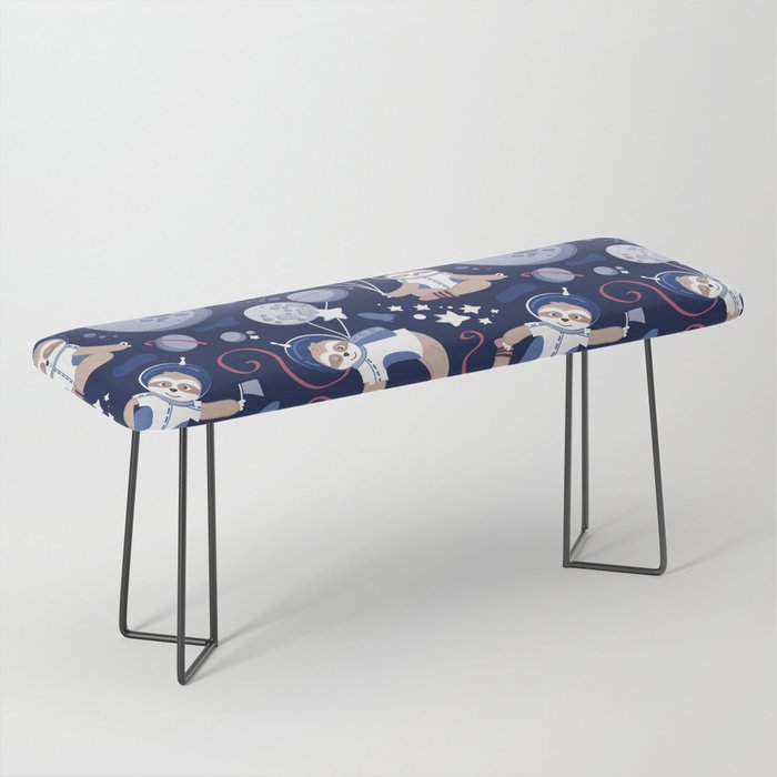 Best Space To Be // navy blue background indigo moons and cute astronauts sloths Bench Gallery Image 1