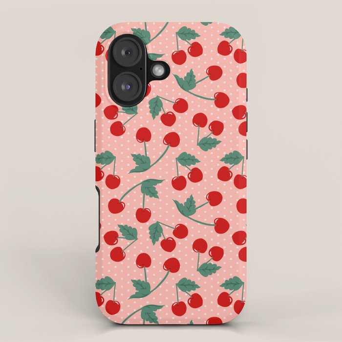 Cherry Kitsch on Pink iPhone Case Gallery Image 1