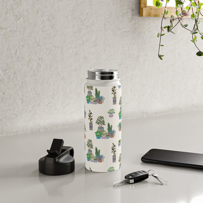 Ivory Background Plant Love Art Print Pattern Water Bottle Gallery Image 4