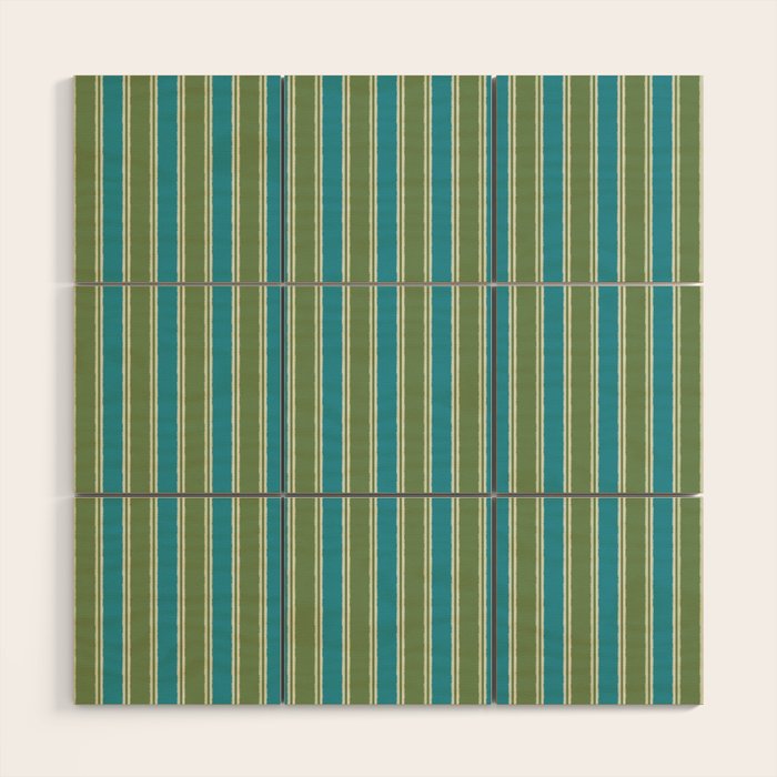 Cottage Stripes Eclectic Vertical Pattern in Green and Blue Wood Wall Art Gallery Image 1