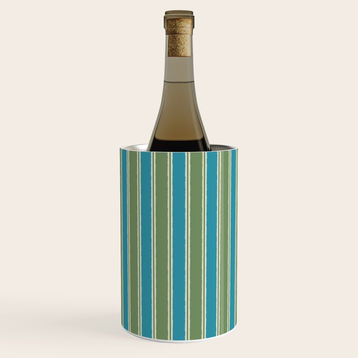 Cottage Stripes Eclectic Vertical Pattern in Green and Blue Wine Chiller Gallery Image 2