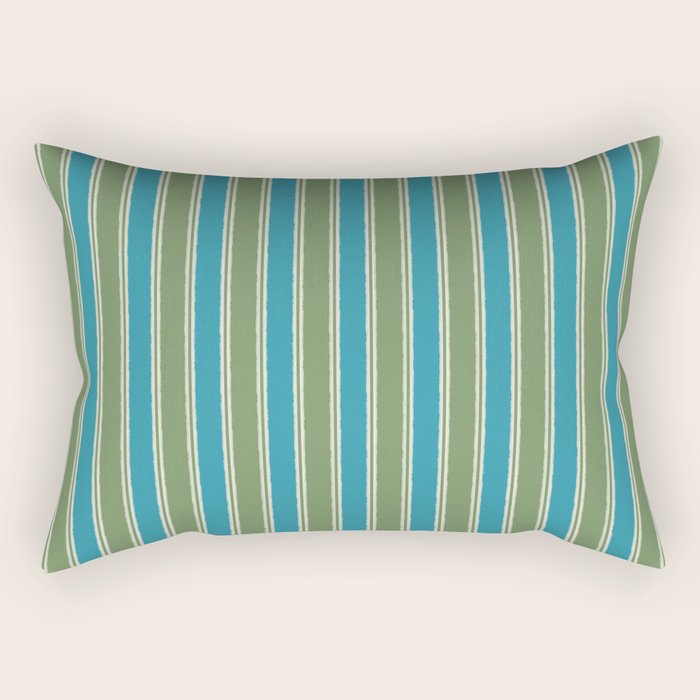 Cottage Stripes Eclectic Vertical Pattern in Green and Blue Rectangular Pillow Gallery Image 2