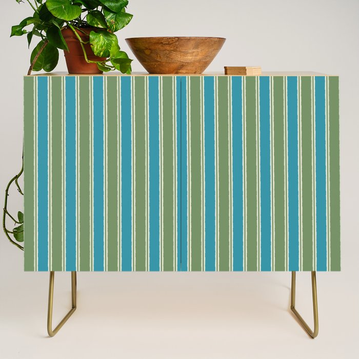 Cottage Stripes Eclectic Vertical Pattern in Green and Blue Credenza Gallery Image 1