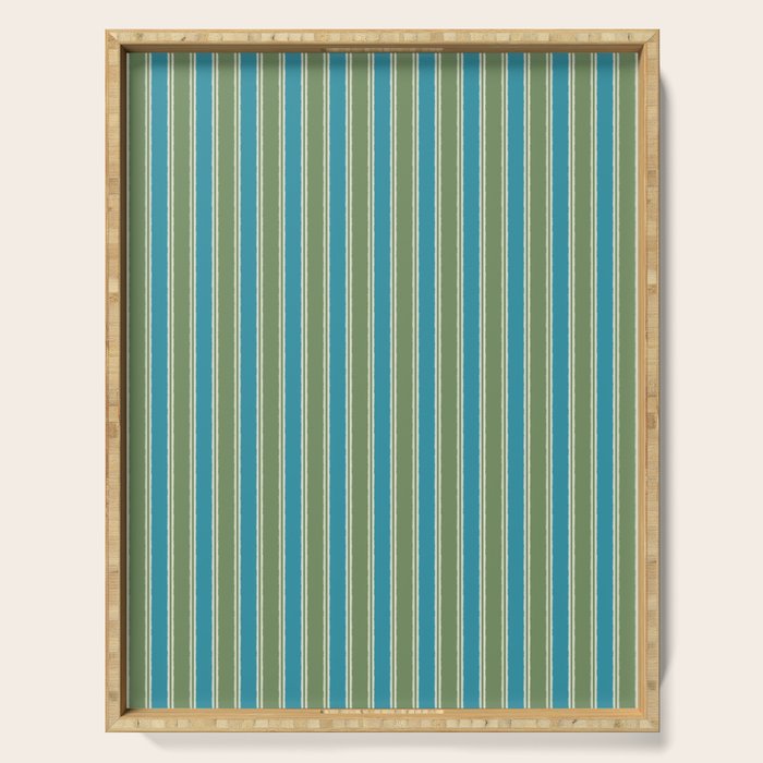 Cottage Stripes Eclectic Vertical Pattern in Green and Blue Serving Tray Gallery Image 1