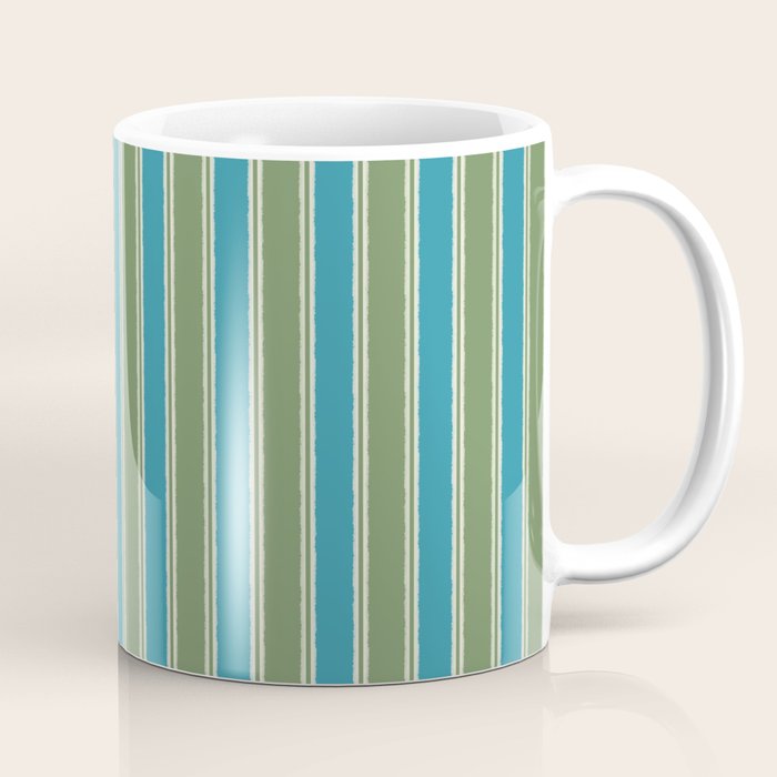 Cottage Stripes Eclectic Vertical Pattern in Green and Blue Coffee Mug Gallery Image 1