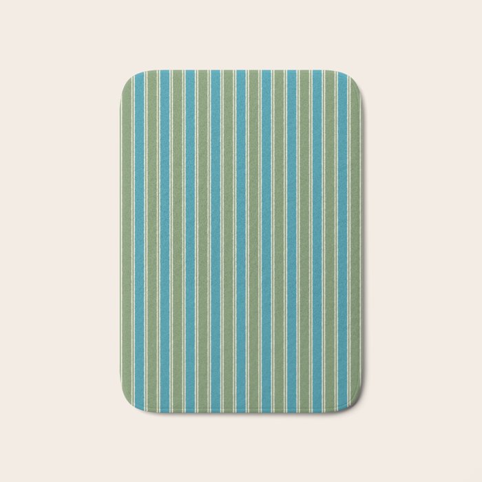 Cottage Stripes Eclectic Vertical Pattern in Green and Blue Bath Mat Gallery Image 1