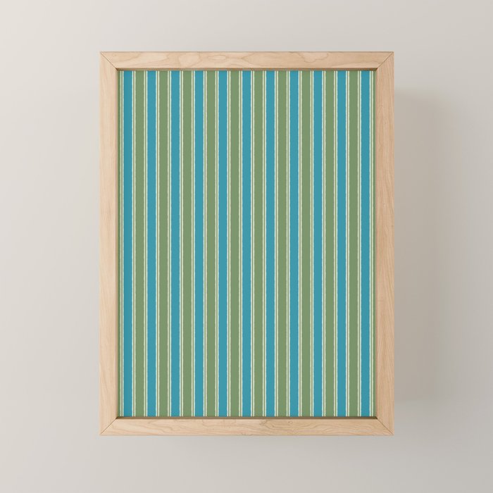 Cottage Stripes Eclectic Vertical Pattern in Green and Blue Mini Art Print Gallery Image 1