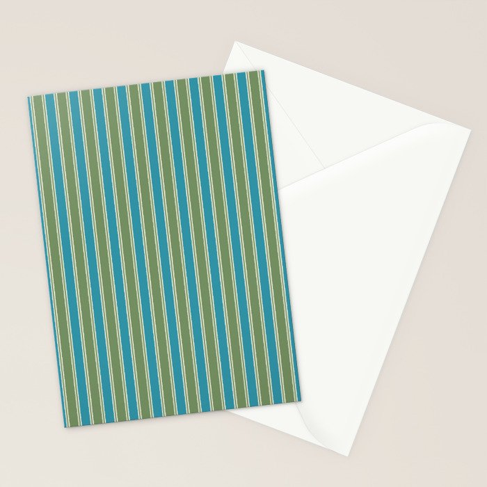 Cottage Stripes Eclectic Vertical Pattern in Green and Blue Stationery Card Gallery Image 2