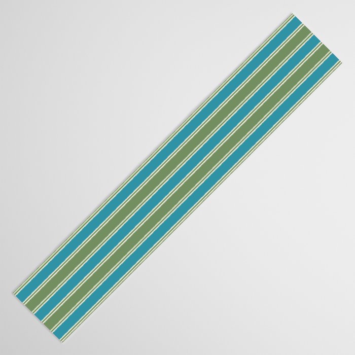 Cottage Stripes Eclectic Vertical Pattern in Green and Blue Table Runner Gallery Image 3