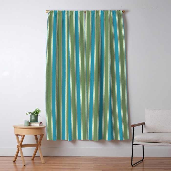 Cottage Stripes Eclectic Vertical Pattern in Green and Blue Window Curtain Gallery Image 5