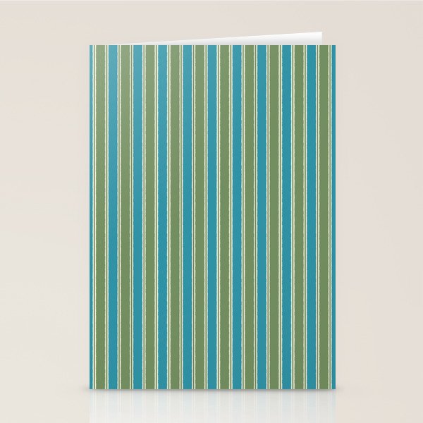 Cottage Stripes Eclectic Vertical Pattern in Green and Blue Stationery Card Gallery Image 2